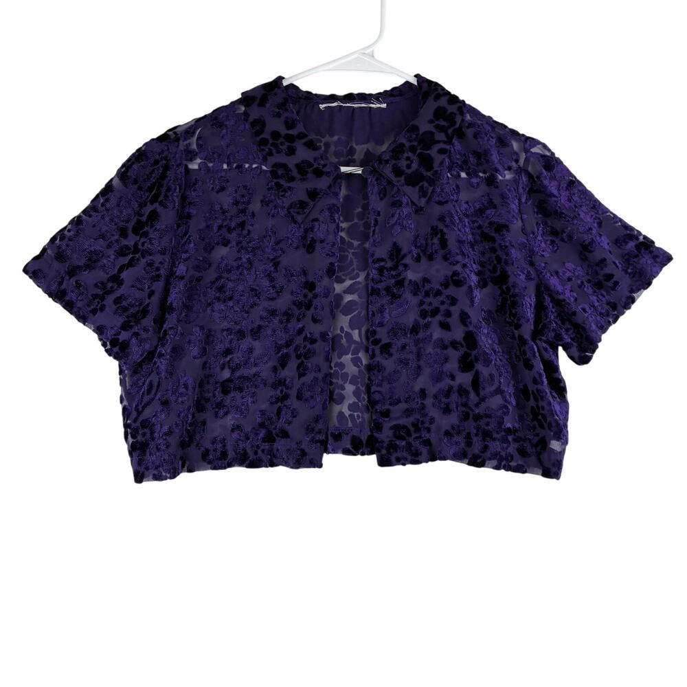 Vintage Unbranded Dark Purple Burnout Floral Lace Micro Cardigan Women's M/L